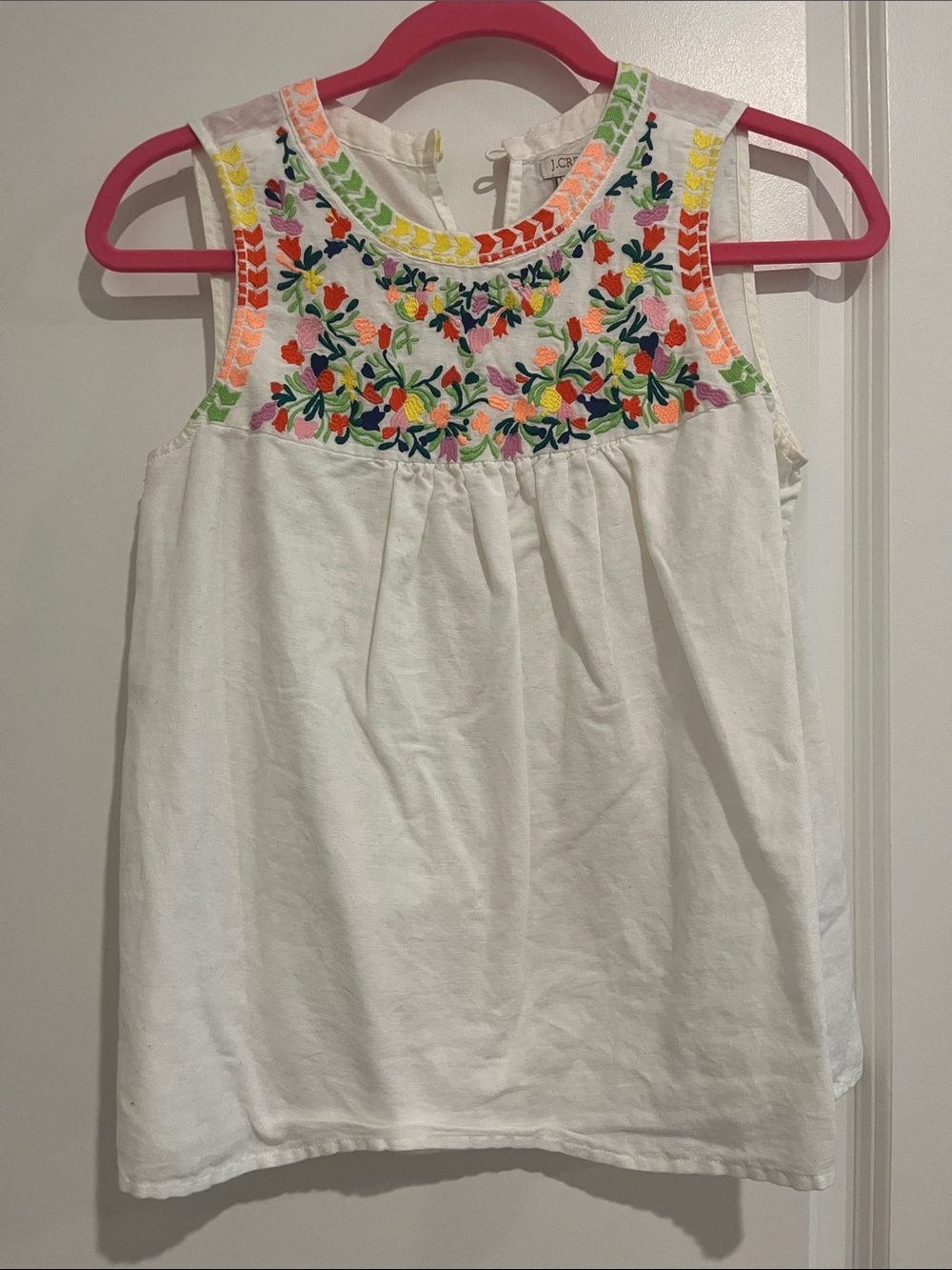 J. Crew White Embroidered Floral Sleeveless Top